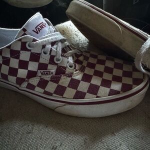 Vans Burgundy and White Checkered Sneakers